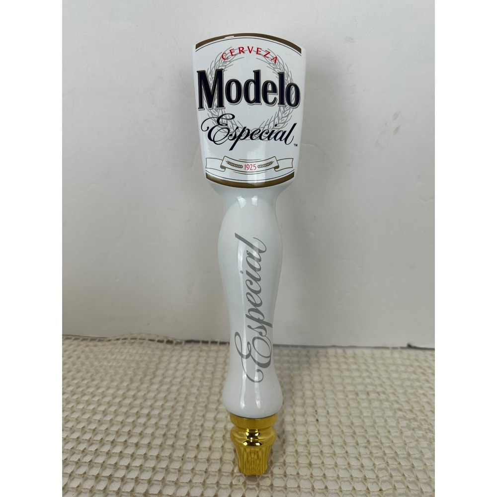 Modelo Especial Beer Tap Handle White Ceramic Gold Tone Triple Side